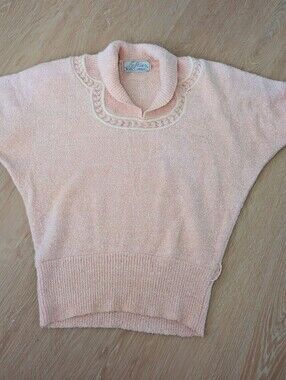 Lofties by Lawrence Pink Short Sleeve Shawl Collar Vintage Knit Sweater Size S